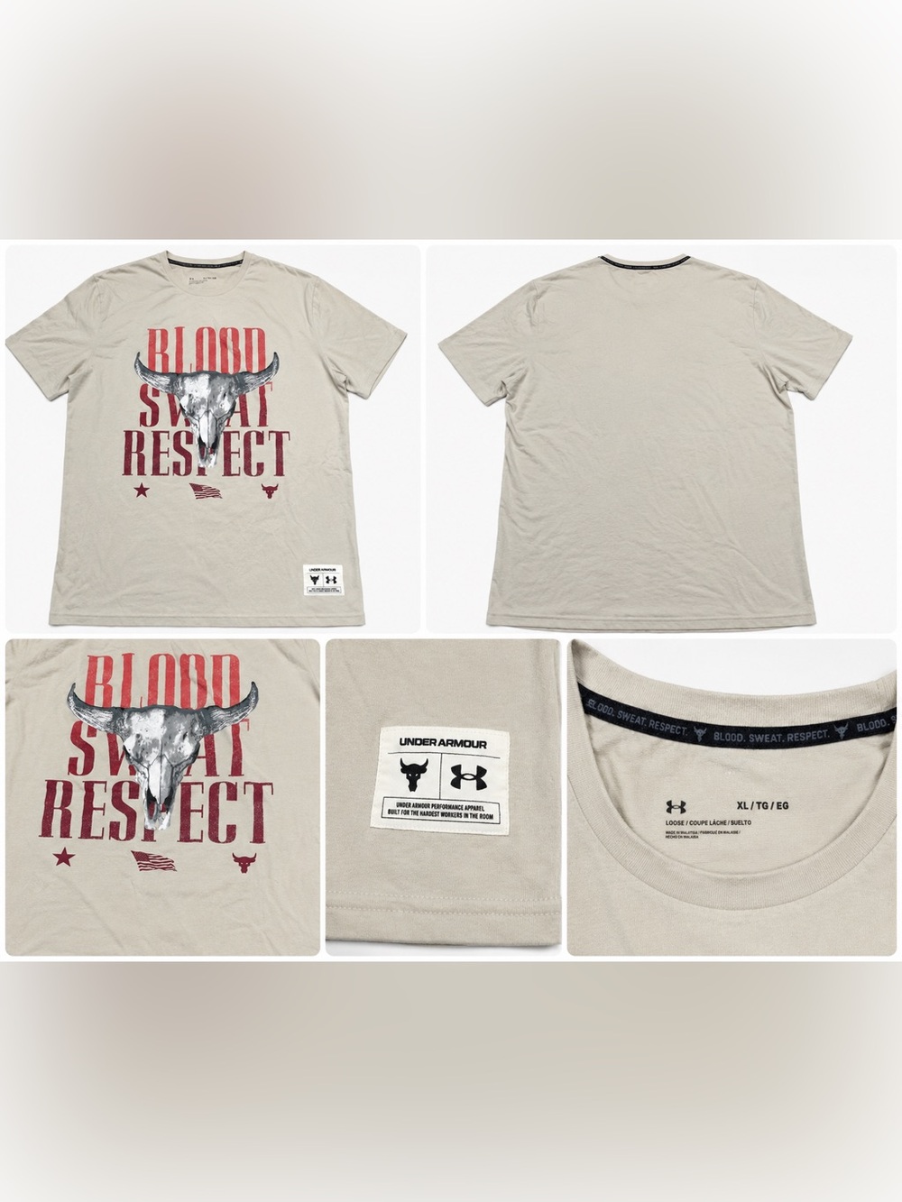 Under Armour Men’s Beige Graphic 'Blood. Sweat. Respect.' Short Sleeve Tee
